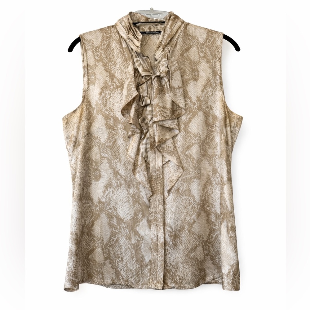 Elie Tahari Silk Blouse tan snakeskin size S sleeveless